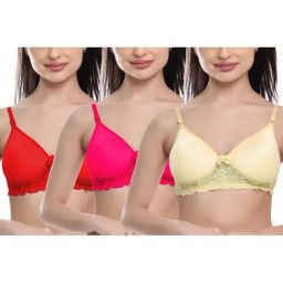 FIMS: Fashion is my Style Hot Pink & Beige Lace Work Everyday Bras - Pack Of 3-picture-46