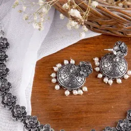 Teejh Shachi Floral Metallic Necklace & Earrings Set-image-25