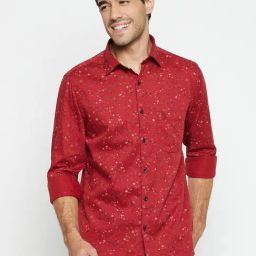 Cantabil Brick Red Cotton Regular Fit Printed Shirt-image-28