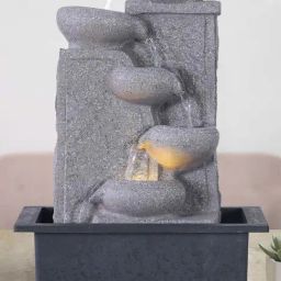 CHRONIKLE Grey Polyresin Table Top 5 Diya Steps Waterfall Fountain-picture-11
