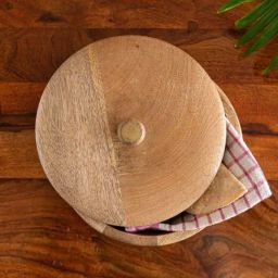 ExclusiveLane Brown Mango Wood Patched Handcarved Casserole Chapati Box With Lid (1.14 L)-image-48