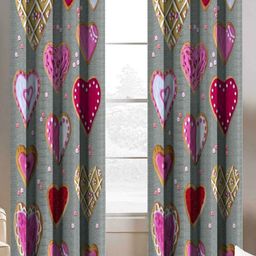 BELLA TRUE 2 Pcs Grey & Pink Geometric Printed Window Curtains-3