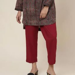 Fabindia Maroon Regular Fit Mid Rise Pants-image-33