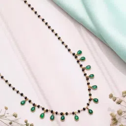 Zavya 92.5 Sterling Silver Gold-Plated Green Drop CZ with Beaded Chain Mangalsutra for Women-image-28