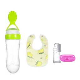 Kritiu Kids Food-Grade Silicone Food Feeder & Bib & Figure Brush - Green-image-70