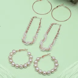 KPOP Set of 3 Gold-Plated Contemporary Stoned Studded Drop Earrings-13