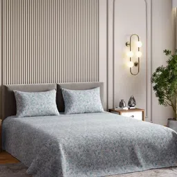 haus & kinder Clouddrape Signature Grey Floral Cotton 300TC Queen Bedsheet Set-2.55mx2.29m-image-7