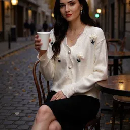 Mast & Harbour Women Floral Applique Long Sleeves Cardigan Sweaters-picture-34