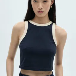 MANGO Contrast Trims Crop Top-image-73