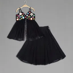 IRSIA Girls Faux Mirror Work Georgette Top And Flared Lehenga-picture-36