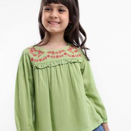 Babyhug Full Sleeves Rayon Slub Top With Embroidery And Frill Detailing- Light Green-image-36