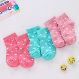Cute Walk by Babyhug Non Terry Cotton Knit Ankle Length Anti Bacterial Socks Heart Design Pack of 3 - Pink & Blue-image-61