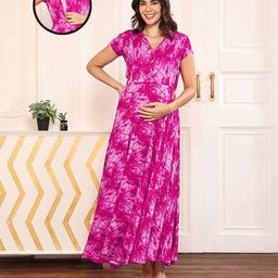 MomToBe Half Sleeves Tie & Dye Rayon Maternity Dress - Pink-picture-7