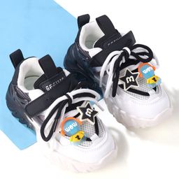 Oh! Pair Velcro & Lace Up Closure Sneakers with Star Applique - Black-image-52