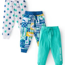 Babyhug Cotton Knit Full Length Lounge Pants with Star & Text Print Pack of 3 - Multicolour-image-26