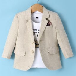 Robo Fry Knit Full Sleeves Textured Blazer with Text Printed T-Shirt - Beige-image-91