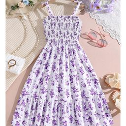 Bolly Lounge Sleeveless Smock Detailed Floral  Printed  Dress - Purple-image-76