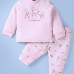 Zero Interlock Knit Full Sleeves Animal Printed T-Shirt & Lounge Pant Set - Light Pink-image-28