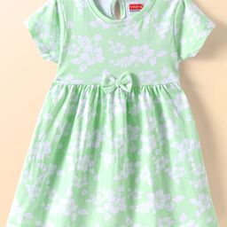 Babyhug Single Jersey Knit Half Sleeves Frock with Floral Print - Light Green-picture-45