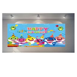 Decor Mantra Baby Shark Theme Flex for Theme Birthday Background Backdrop Banner Decoration Items - Multi Color - Pack of 1-11
