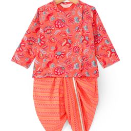 lil' drama Lil Drama Full Sleeves Floral Printed & Lace Embellished Dhoti Kurta Set - Orange-picture-22