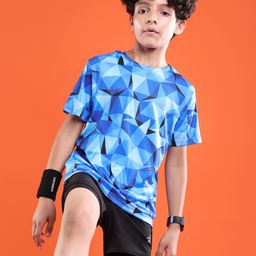 Pine Active Knit Half Sleeves T-Shirt Geometric Pattern - Blue-image-33