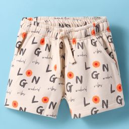Doreme Terry Knit Knee Length Shorts With Text Print - Cream-image-77