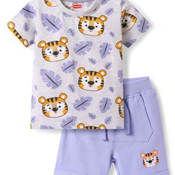 Babyhug Single Jersey Knit Half Sleeves Tiger Printed T-Shirt & Shorts Set - Lavender-image-69