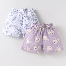 Rikidoos Pack Of 2 Palm Trees & Bunny Printed Boxers - Purple & White-image-88