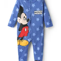 Babyhug Disney Interlock Knit Full Sleeves Footed Sleep Suit With Mickey Mouse Graphics - Royal Blue-picture-10