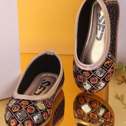 SHOES FOR JUNIORS Floral Embroidered & Sequins Embellished Ballerinas - Gold-image-60