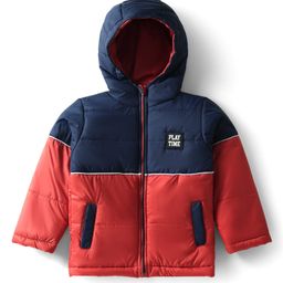 Babyhug Woven Full Sleeves Hooded Padded Jacket With Color Block Design - Rust Orange & Navy Blue-picture-5