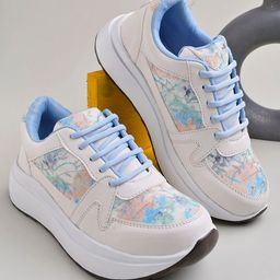 Shoetopia Abstract Designed Lace Up Shoes - Blue & White-image-38