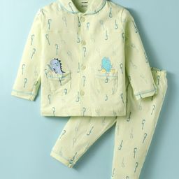 CUCUMBER Sinker Knit Full Sleeves Night Suit With Dino Print - Light Green-image-28
