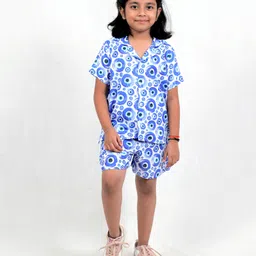 Tilism Knit Half Sleeves Evil Eye Printed Shirt & Shorts Coordinating Night Suit Set - Blue-picture-9