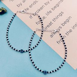 Sangria Set Of 2 Silver-Plated Beaded Anklets-16
