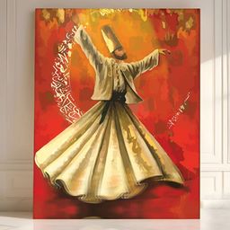 Art Street Red & Brown Canvas Sufi Dancer Islamic Religious Wall Art-image-86