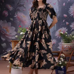 Pinly Tropical Print Square Neck Fit & Flare Dress-picture-10