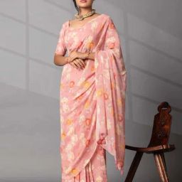 Zari Jaipur Pink Printed Saree With Unstitched Blouse-image-41