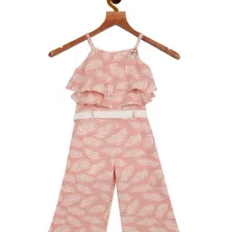 Tiny Girl Kids Pink Printed Jumpsuit With Ribbon Belt-image-31