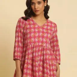 W Pink Cotton Printed Top-image-82