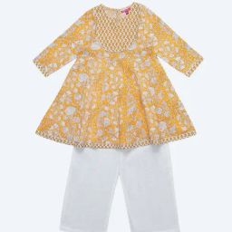 BIBA Girls Kids Orange Cotton Printed Kurti & Palazzo-image-90