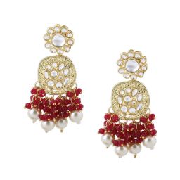 Zaveri Pearls Rani Pink Crystal Beads Clustered Kundan Drop Earring-ZPFK15204 image 5