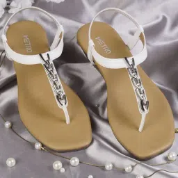 Metro Women's White T-Strap Sandals-picture-4