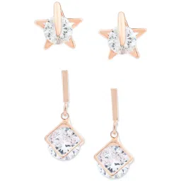 Zaveri Pearls Set of 2 Rose Gold Contemporary Stud & Drop Earrings - ZPFK12781 image 5