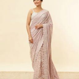 Mohey Purple Net Embellished Saare with Unstitshed Blouse-image-34