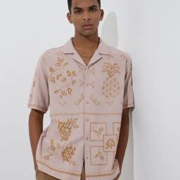 ETA by Westside Dusty Pink Embroidered Relaxed-Fit Cotton Shirt-picture-9