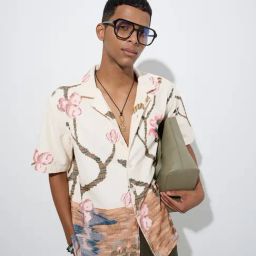 ETA by Westside Cream Floral Design Relaxed-Fit Cotton Shirt-image-48
