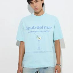 Nuon by Westside Light Blue Text Design Relaxed-Fit Cotton T-Shirt-image-85