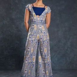 ODETTE Navy Blue Linen Printed Stitched Co-Ord Set-image-4